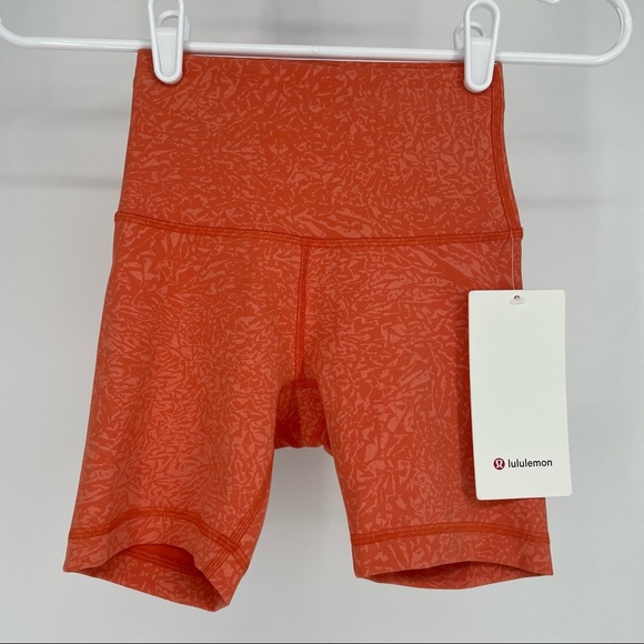 LULULEMON NWT WUNDER TRAIN HIGH RISE BIKE SHORT 6” CRUNCH WARM CORAL 0 14 - Picture 5 of 8